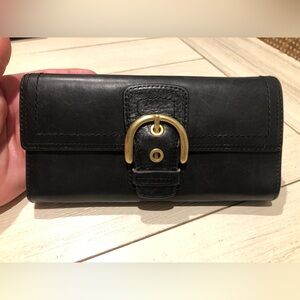 Vintage Coach Soho Brass Buckle Black Leather Wallet with Lots of Card Slots